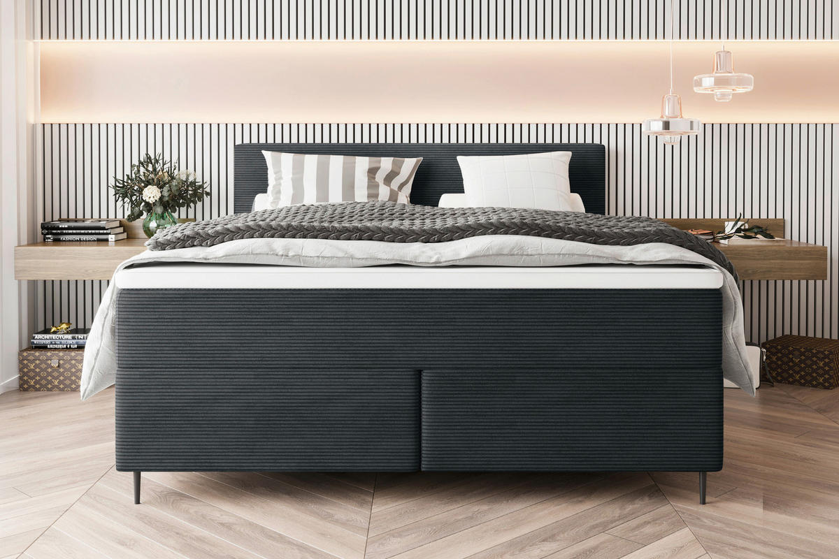 BOXSPRINGBETT 180/200 cm  in Anthrazit  - Anthrazit/Schwarz, Konventionell, Textil/Metall (180/200cm) - Carryhome