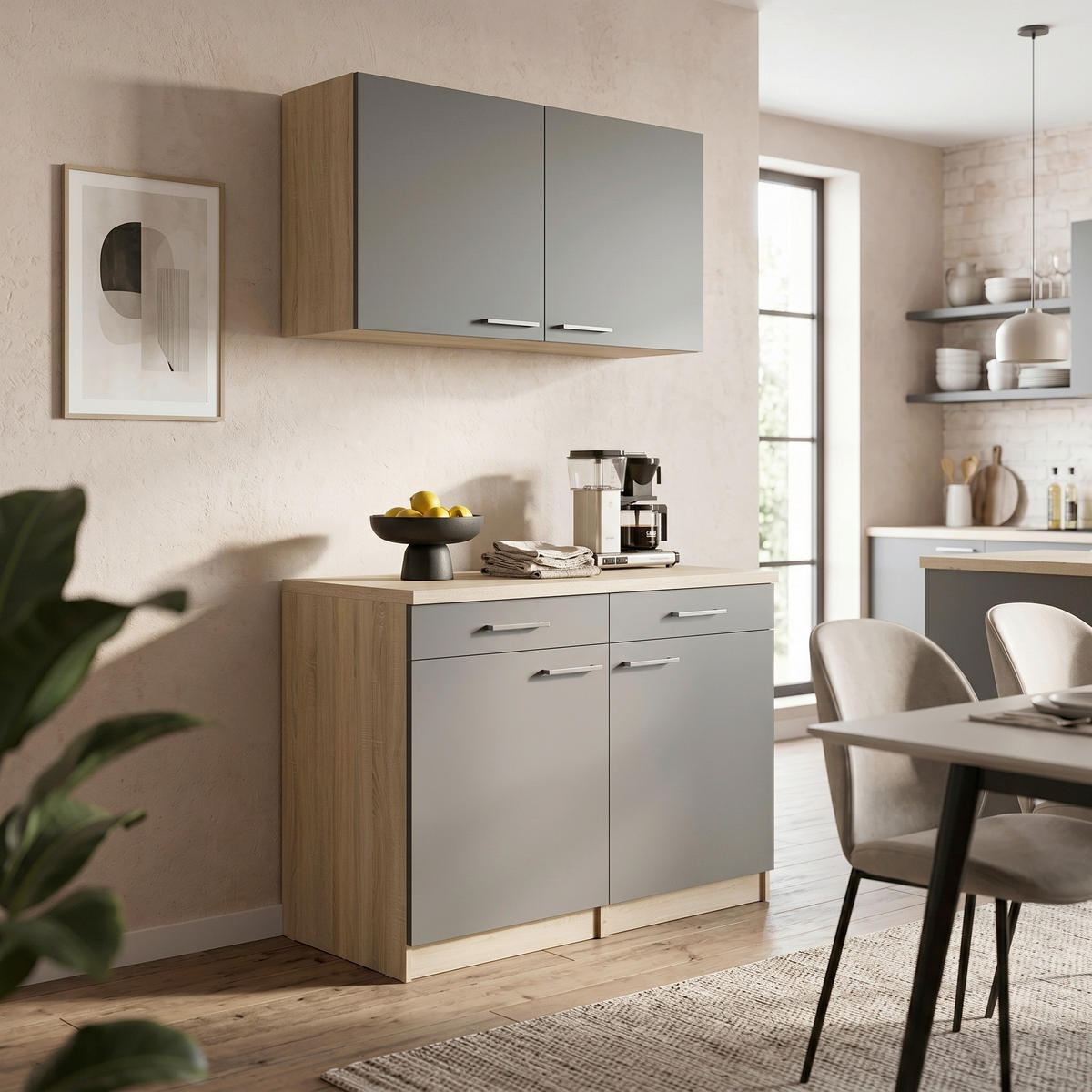 BUFFET 100/200/60 cm  in Grau, Eichefarben  - Eichefarben/Silberfarben, Basics, Holzwerkstoff/Metall (100/200/60cm) - Respekta