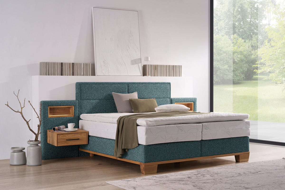 BOXSPRINGBETT 180/200 cm  in Eichefarben, Petrol  - Eichefarben/Petrol, Natur, Holz/Textil (180/200cm) - Valnatura