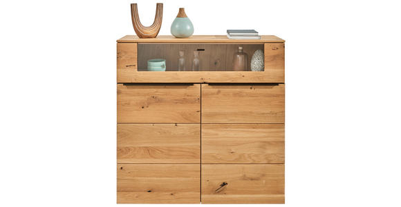 HIGHBOARD Eichefarben 120/119,3/39,5 cm - Eichefarben/Schwarz, Natur, Glas/Holz (120/119,3/39,5cm) - Valnatura