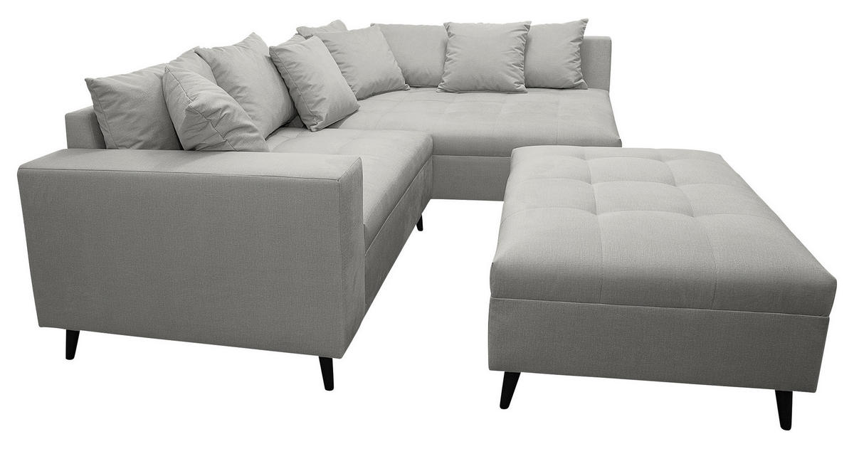 Ecksofa inkl. Hocker Grau Mikrofaser  - Schwarz/Grau, Design, Holz/Textil (247/174cm) - MID.YOU
