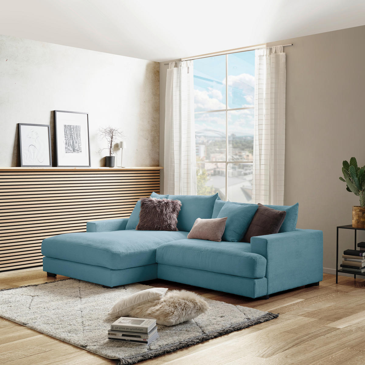 ECKSOFA Türkis Cord  - Türkis/Schwarz, MODERN, Textil (180/265cm) - P & B