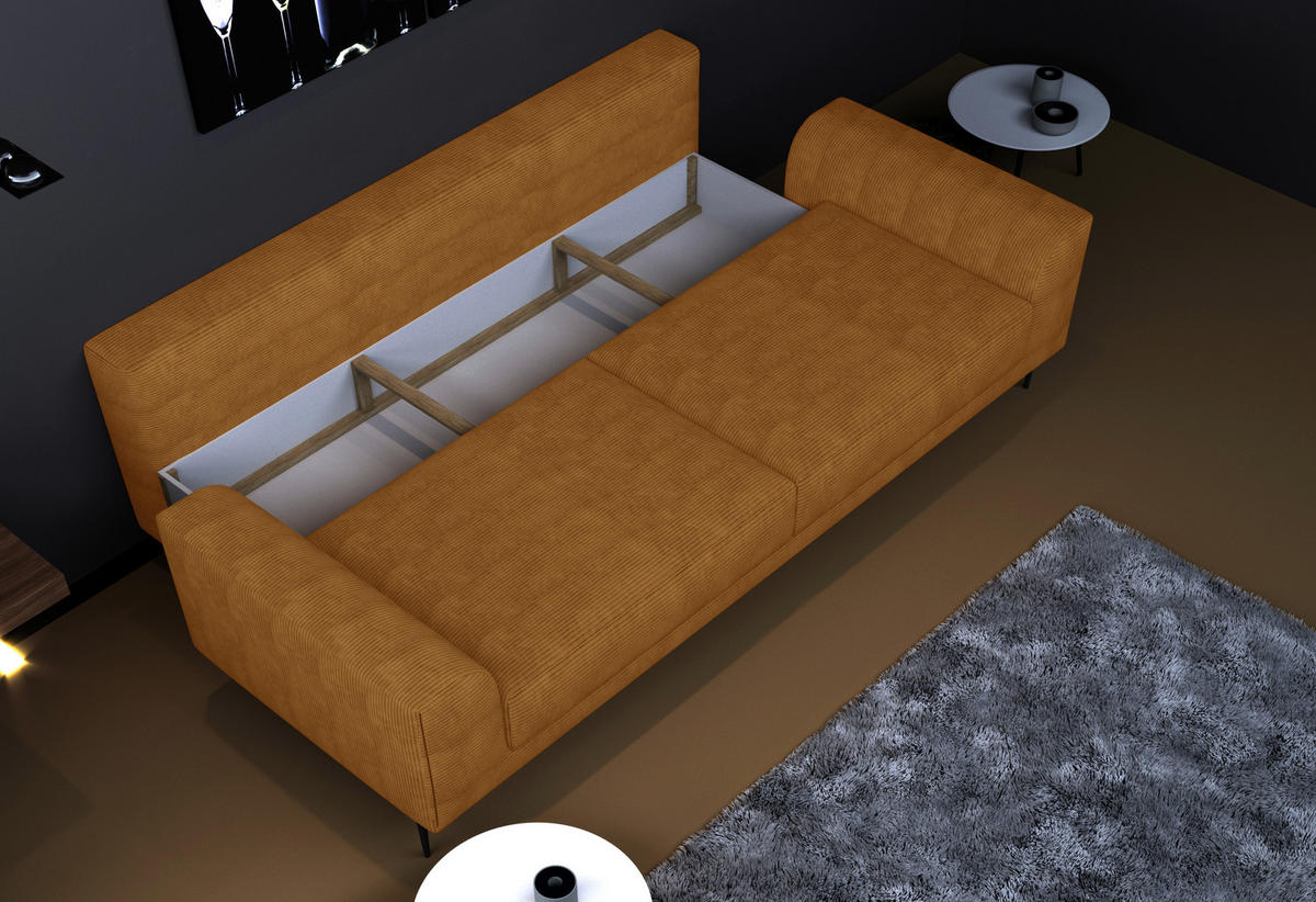 SCHLAFSOFA in Cord Currygelb  - Currygelb/Schwarz, Design, Textil/Metall (250/89/105cm) - Welnova