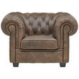 CHESTERFIELD-SESSEL - Wengefarben/Hellbraun, LIFESTYLE, Leder/Holz (115/76,5/96cm) - Landscape
