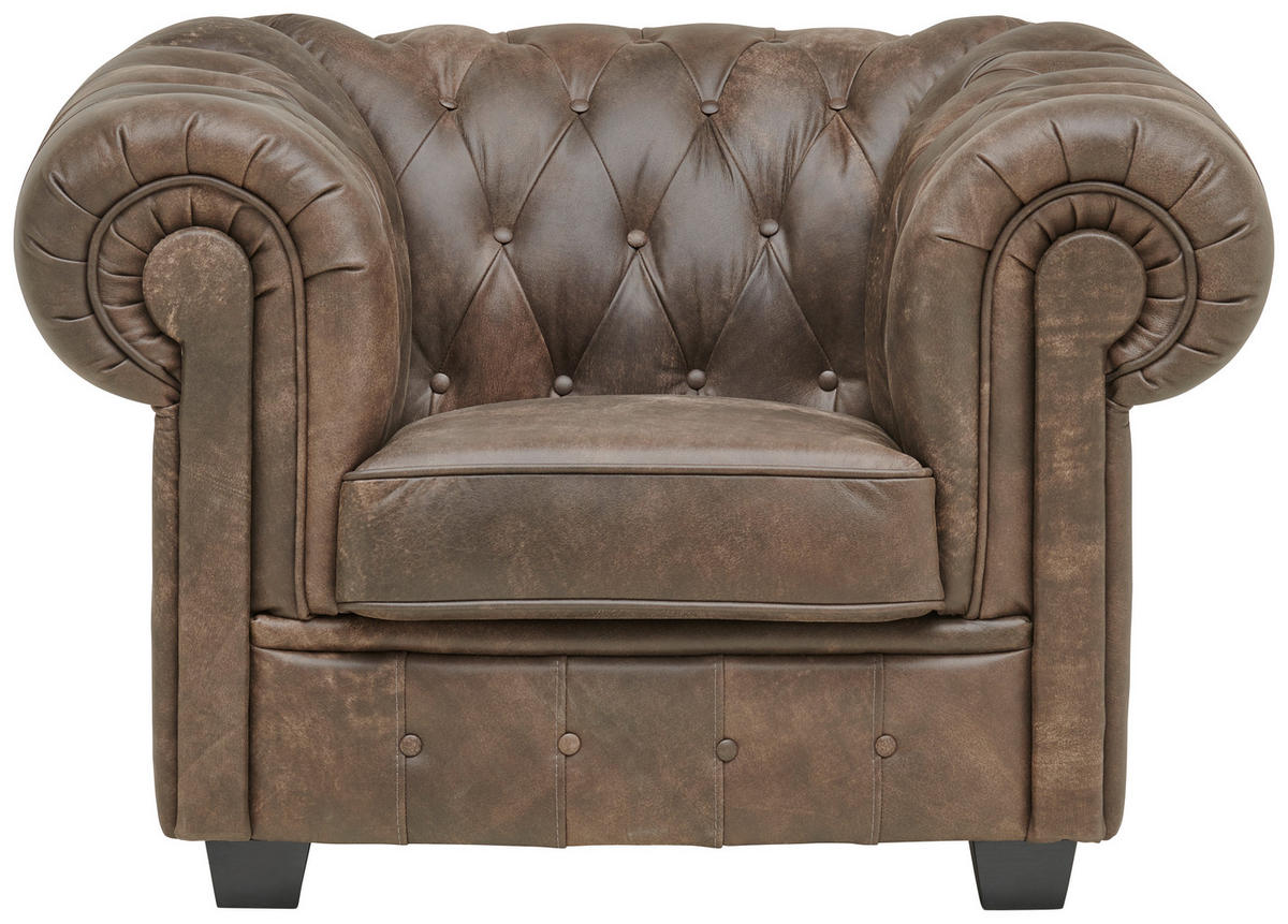 CHESTERFIELD-SESSEL - Wengefarben/Hellbraun, LIFESTYLE, Leder/Holz (115/76,5/96cm) - Landscape