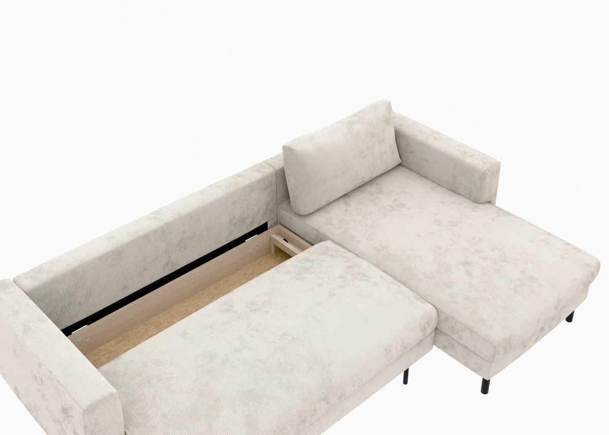 ECKSCHLAFSOFA  mit Rücken echt, Armteil links, Armteil rechts Cord Creme  - Creme/Schwarz, MODERN, Textil/Metall (232/161cm) - Trendmanufaktur