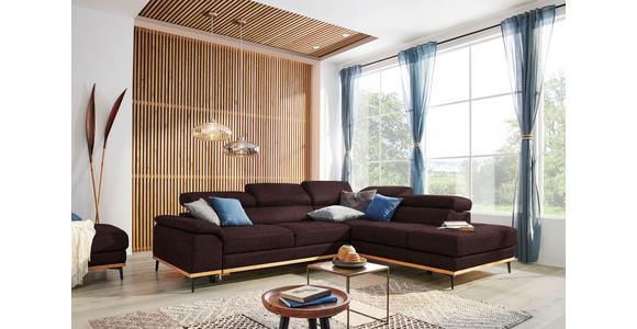 ECKSOFA Braun Webstoff - Schwarz/Braun, Natur, Holz/Textil (282/226cm) - Novel
