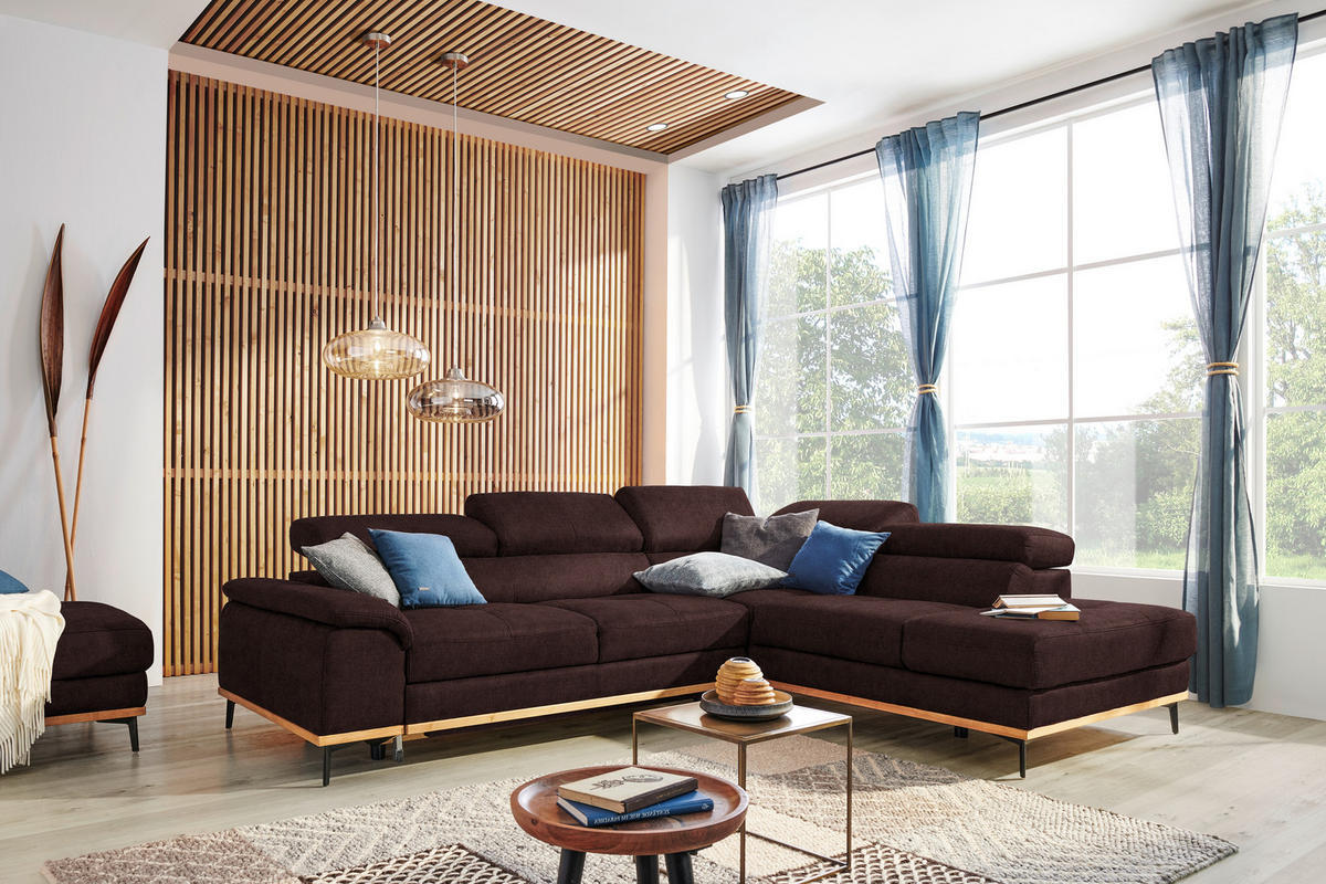 ECKSOFA Braun Webstoff  - Schwarz/Braun, Natur, Holz/Textil (282/226cm) - Novel