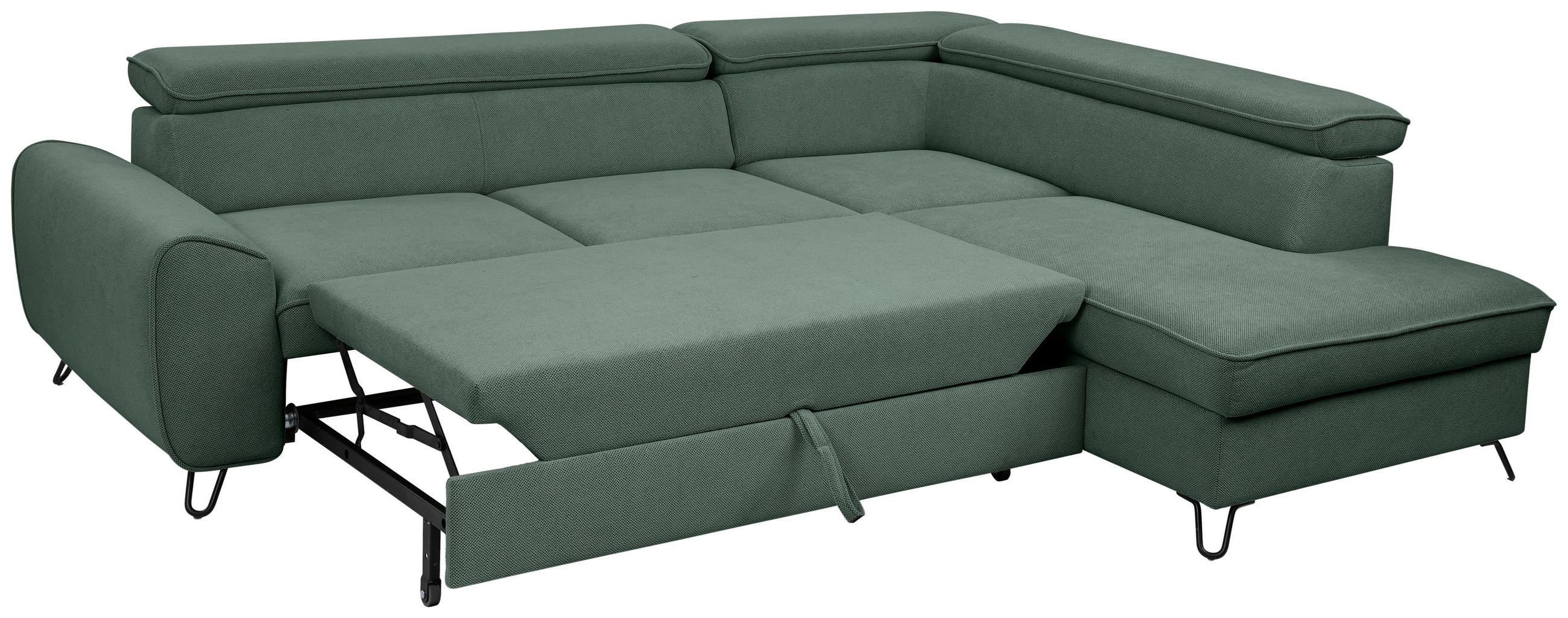 ECKSOFA in Flachgewebe Waldgrün  - Waldgrün/Schwarz, Design, Textil/Metall (250/200cm) - Stylife