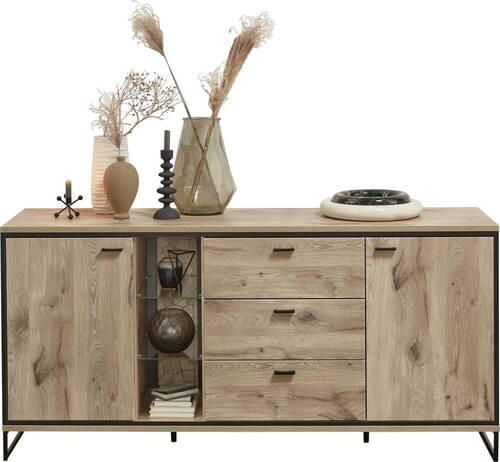 SIDEBOARD 180/86/49 cm  - svart/ekfärgad, Klassisk, metall/trämaterial (180/86/49cm) - Livetastic