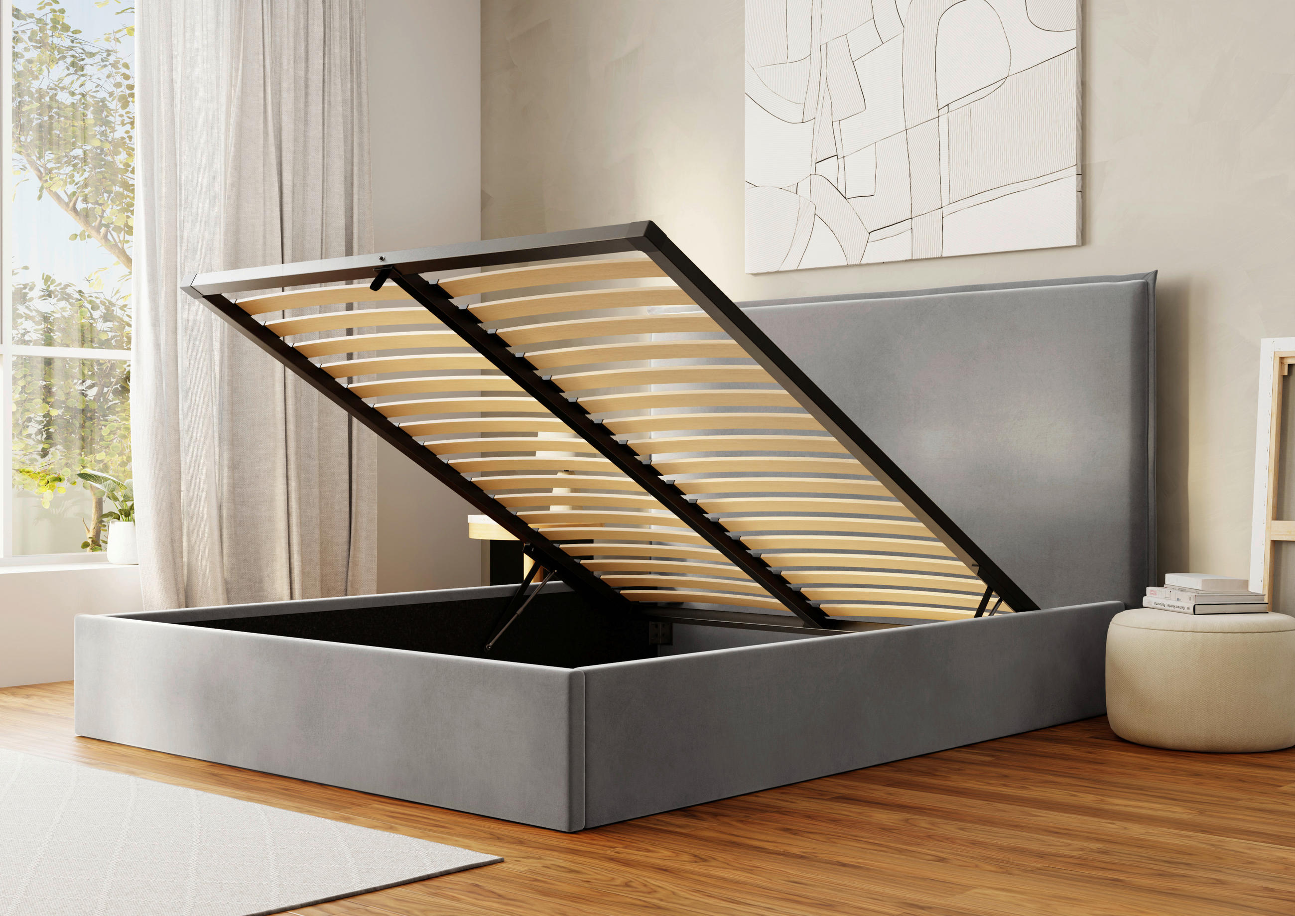 POLSTERBETT Bettkasten, Lattenrost 160/200 cm  in Hellgrau  - Hellgrau/Schwarz, Design, Holz/Textil (160/200cm) - Boxxx