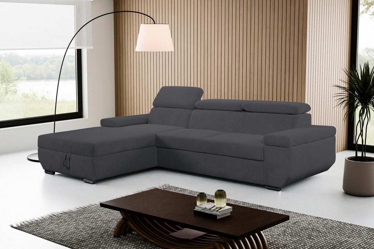 ECKSOFA LARS Anthrazit Cord  - Chromfarben/Anthrazit, Design, Kunststoff/Textil (168/268cm) - Livetastic
