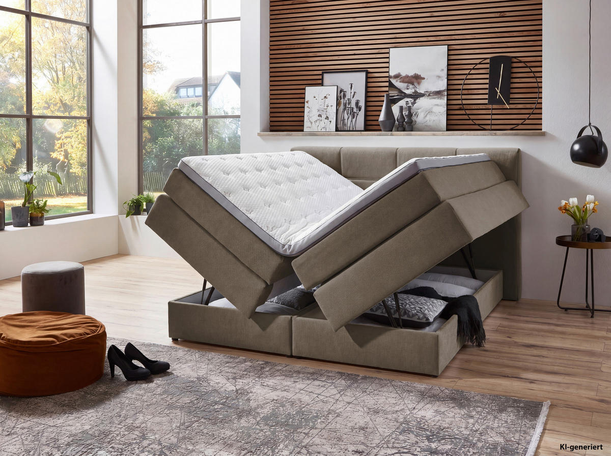 BOXSPRINGBETT 180/200 cm  Taupe  - Taupe/Schwarz, Konventionell, Kunststoff/Textil (180/200cm) - Carryhome