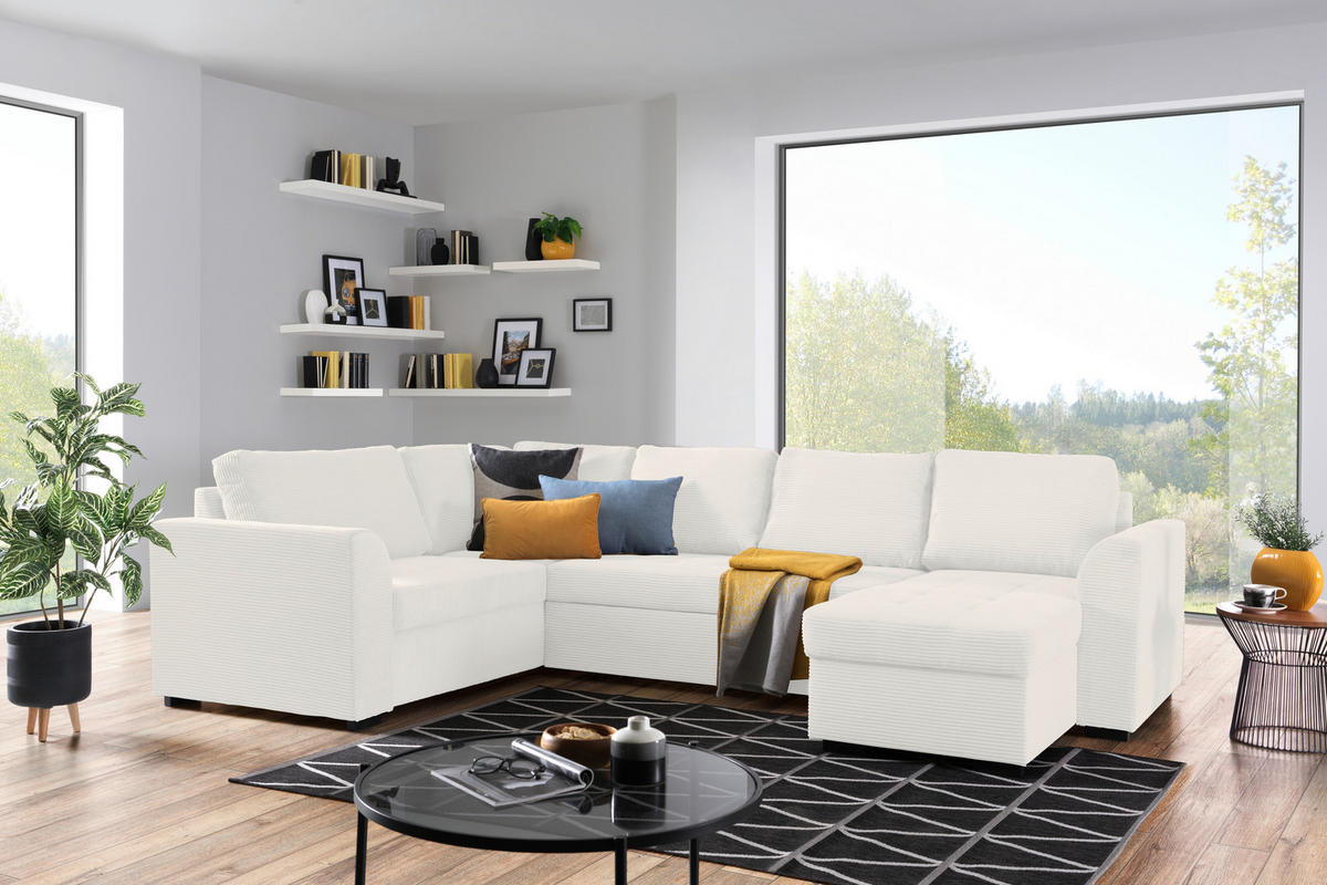 WOHNLANDSCHAFT in Cord, Velours Weiss  - Weiss/Schwarz, Design, Kunststoff/Textil (160/311/205cm) - Xora