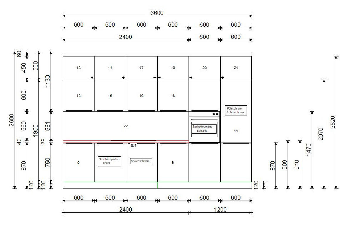 KÜCHENLEERBLOCK 360 cm   in Eichefarben, Dunkelgrau  - Eichefarben/Dunkelgrau, Design, Holzwerkstoff/Metall (360cm) - Welnova