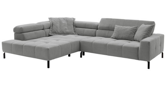 ECKSOFA Grau Feincord Rücken echt, Kopfteilverstellung, Sitzvorzug  - Schwarz/Grau, KONVENTIONELL, Textil/Metall (219/311cm) - Hom`in