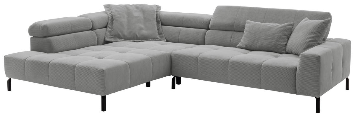 ECKSOFA in Feincord Grau  - Schwarz/Grau, Konventionell, Textil/Metall (219/311cm) - Hom`in