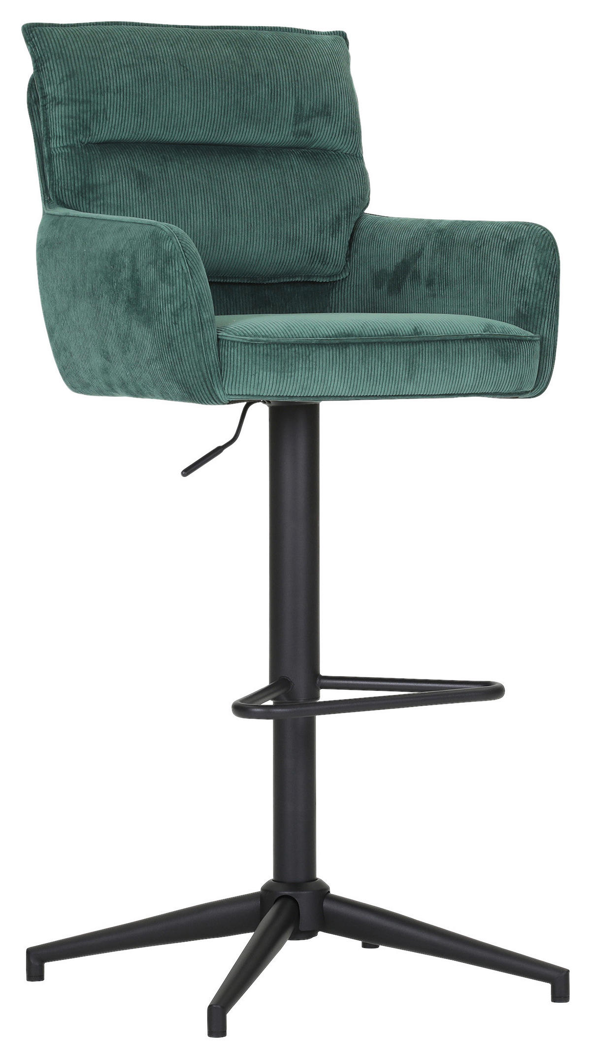 BARHOCKER Cord Grün Stoffauswahl, Sitzfläche 360° drehbar  - Schwarz/Grün, Design, Textil/Metall (54/98-120/58cm) - Novel