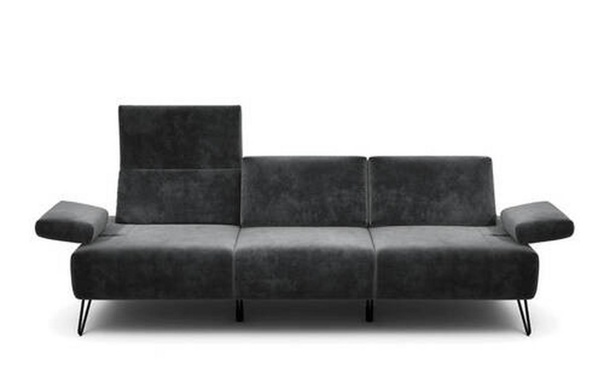 3-SITZER-SOFA in Samt Anthrazit  - Anthrazit/Schwarz, Design, Textil/Metall (234-264/85/86-94cm) - SENSOO