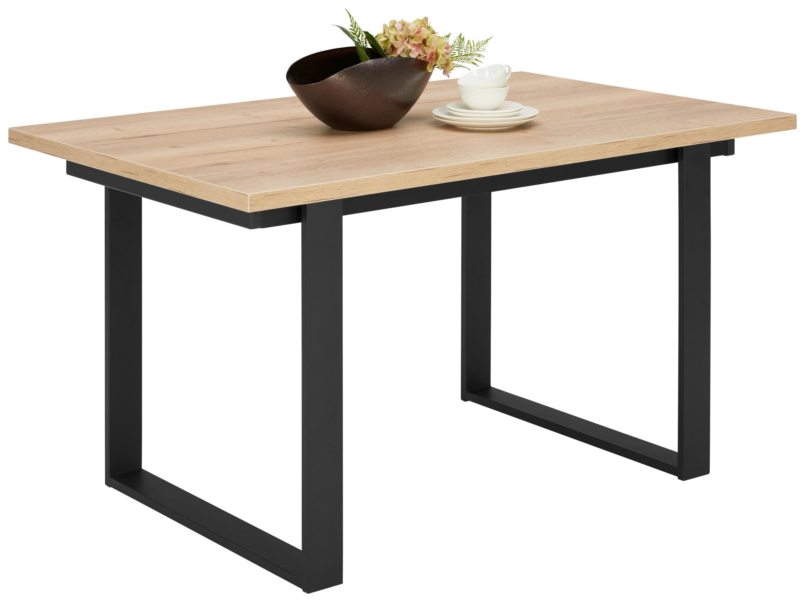 ESSTISCH in Metall, Holzwerkstoff 140/90/76 cm  - Eichefarben/Schwarz, Konventionell, Holzwerkstoff/Metall (140/90/76cm) - Venda
