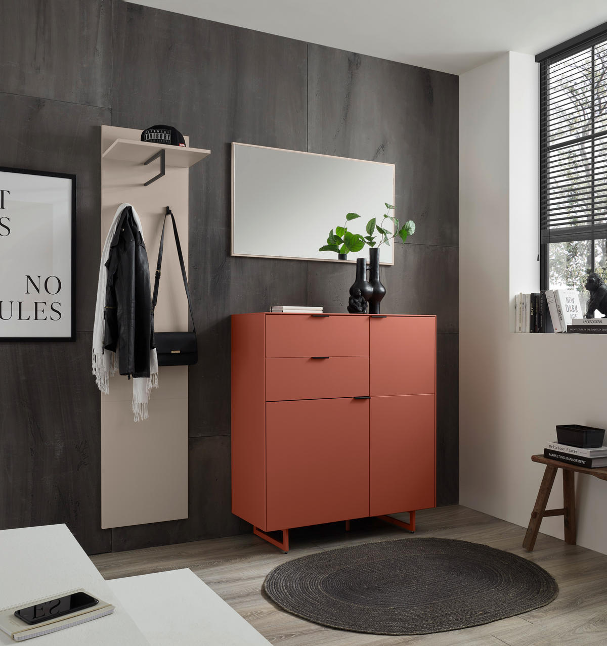 SCHUHSCHRANK  in 96/109/38 cm  - Rot/Schwarz, Design, Holzwerkstoff/Metall (96/109/38cm) - Voleo