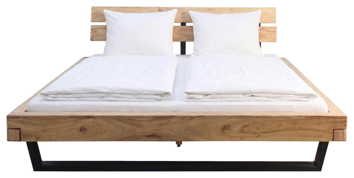 BALKENBETT 180/200 cm  in Naturfarben, Schwarz   - Schwarz/Naturfarben, MODERN, Holz/Metall (180/200cm) - MID.YOU