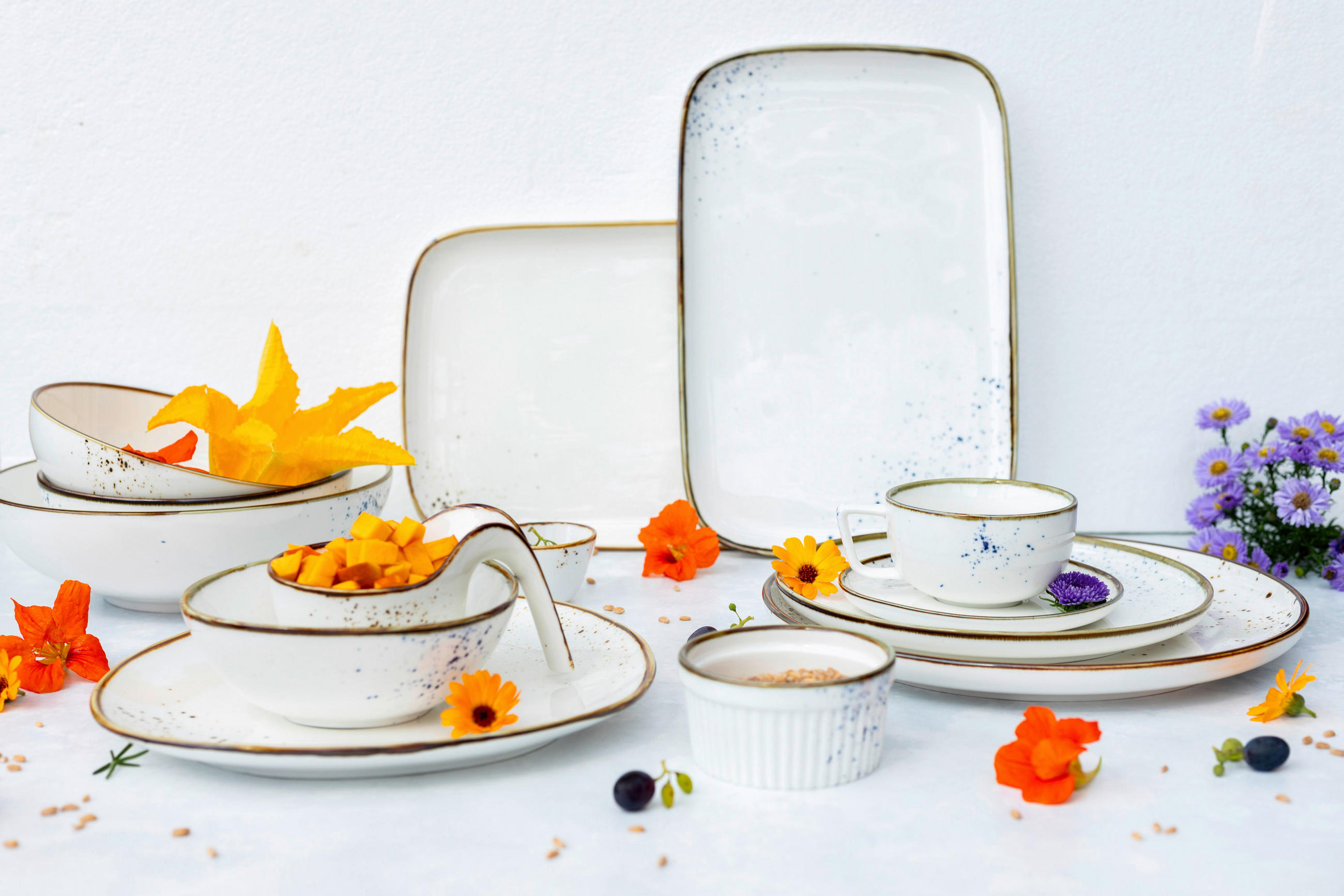 Thumbnail - Mäser Servierplatten-Set Pintar, Blau, Beige, Keramik, 2-teilig, rechteckig, 30x2x20 cm, lebensmittelecht, Tischkultur &...