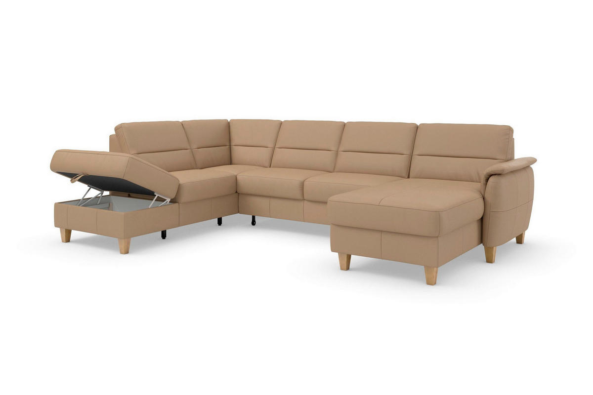 SEDACIA SÚPRAVA, textil, koža, cappuccino - farba duba/cappuccino, Basics, koža/drevo (212/308/163cm) - Sit & More