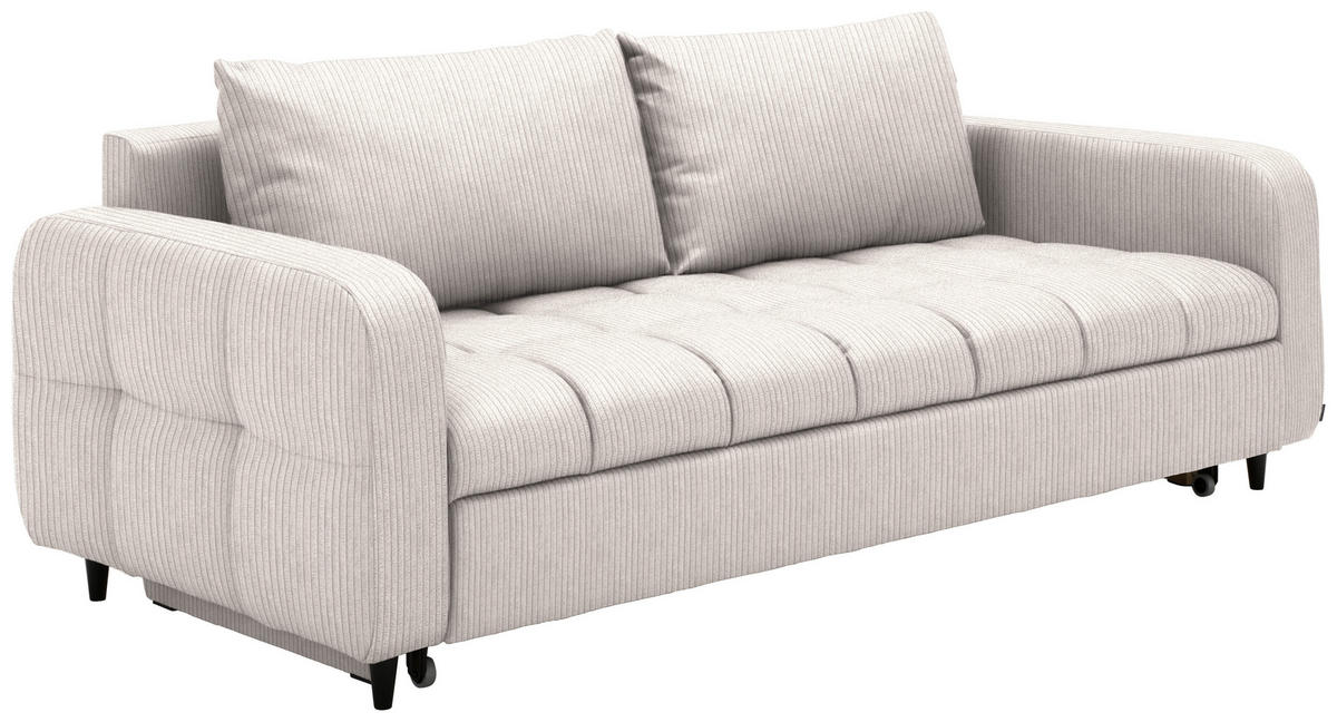 SCHLAFSOFA Cord, Velours Weiss Stoffauswahl, Bettfunktion erhältlich, Rücken echt, Armteil links, Armteil rechts  - Weiss/Schwarz, Design, Holz/Textil (236/88/101cm) - Lomoco