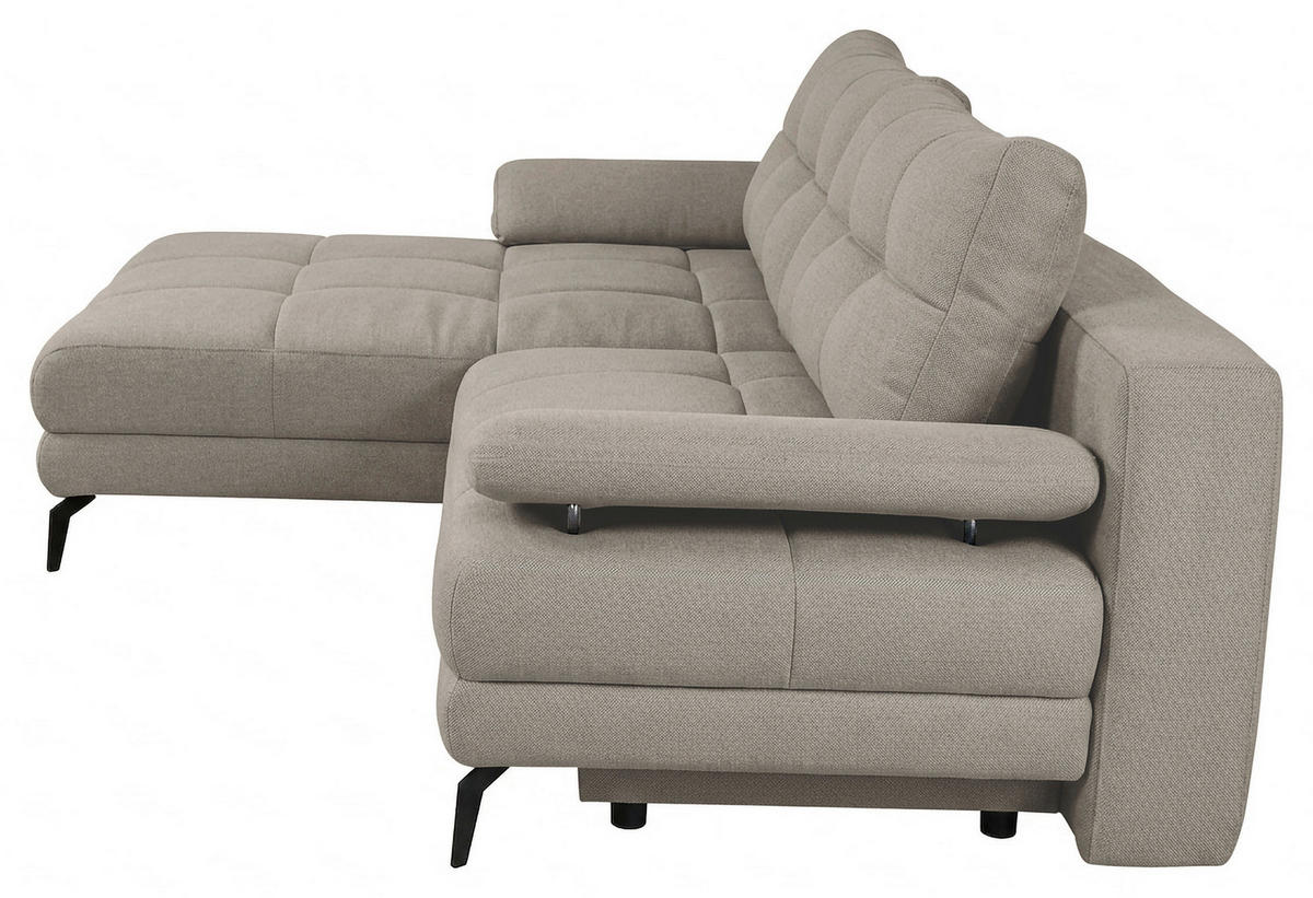 ECKSOFA Grau Struktur Rückenkissen, Bettkasten, Schlaffunktion, Rücken echt, Armteilverstellung, Liegefläche im Originalstoff  - Beige/Schwarz, MODERN, Textil/Metall (181/263cm) - Carryhome