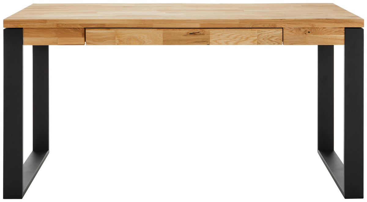 PISALNA MIZA les barve hrasta  - črna/barve hrasta, Moderno, kovina/les (150/65/76cm) - Linea Natura