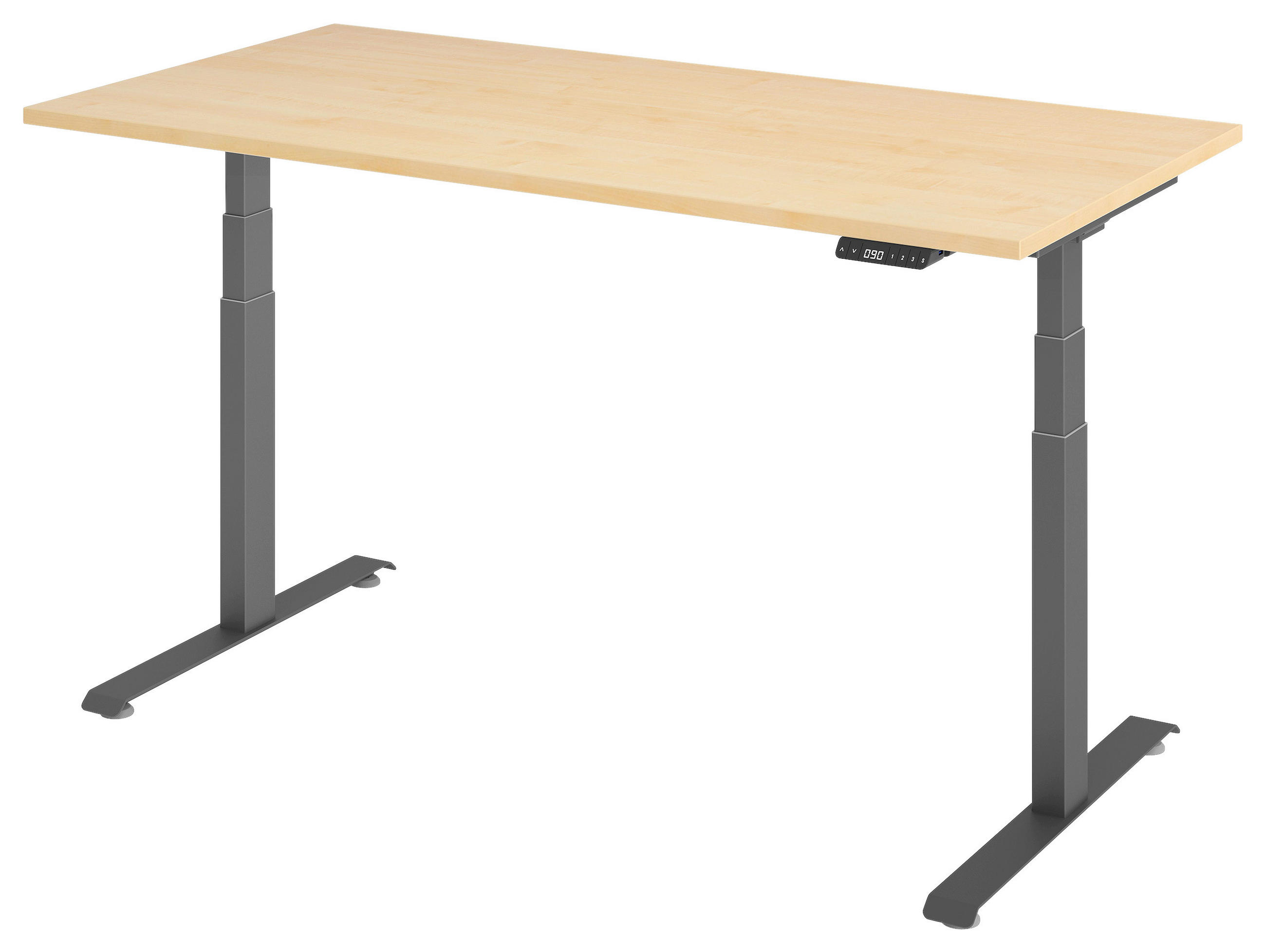 SCHREIBTISCH 160/80/64,5-129,5 cm Graphitfarben, Ahornfarben elektrisch höhenverstellbar  - Ahornfarben/Graphitfarben, KONVENTIONELL, Holzwerkstoff/Metall (160/80/64,5-129,5cm) - Venda