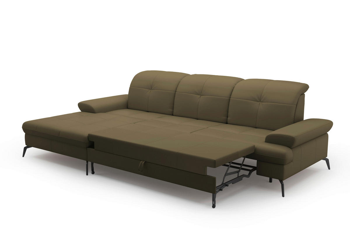 Freisteller von Sit & More ECKSOFA Olivgrün Echtleder.
