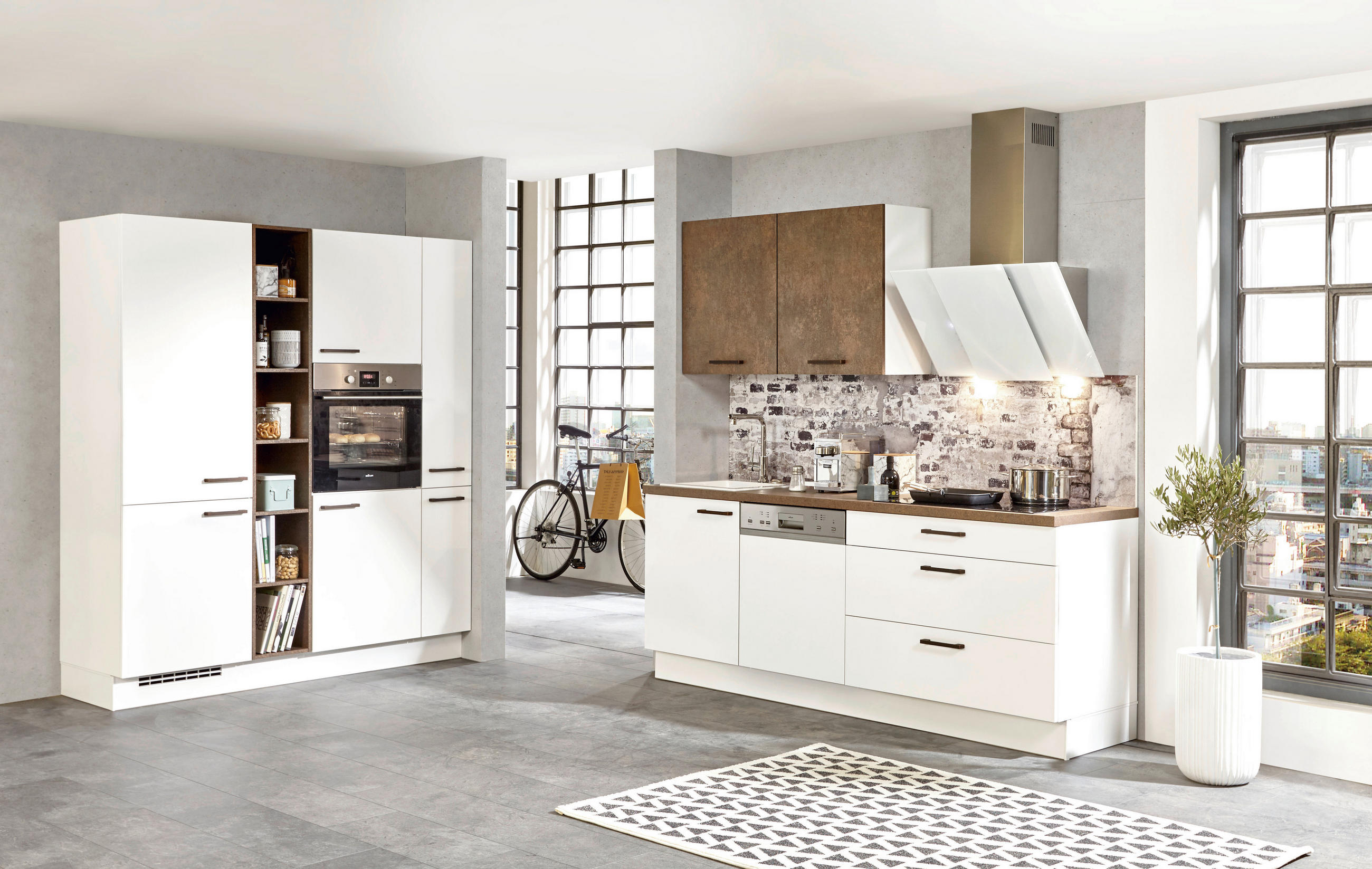 ROHOVÁ KUCHYŇA LARS 220 - biela/bronzová, Design, kompozitné drevo (220/180cm) - Celina