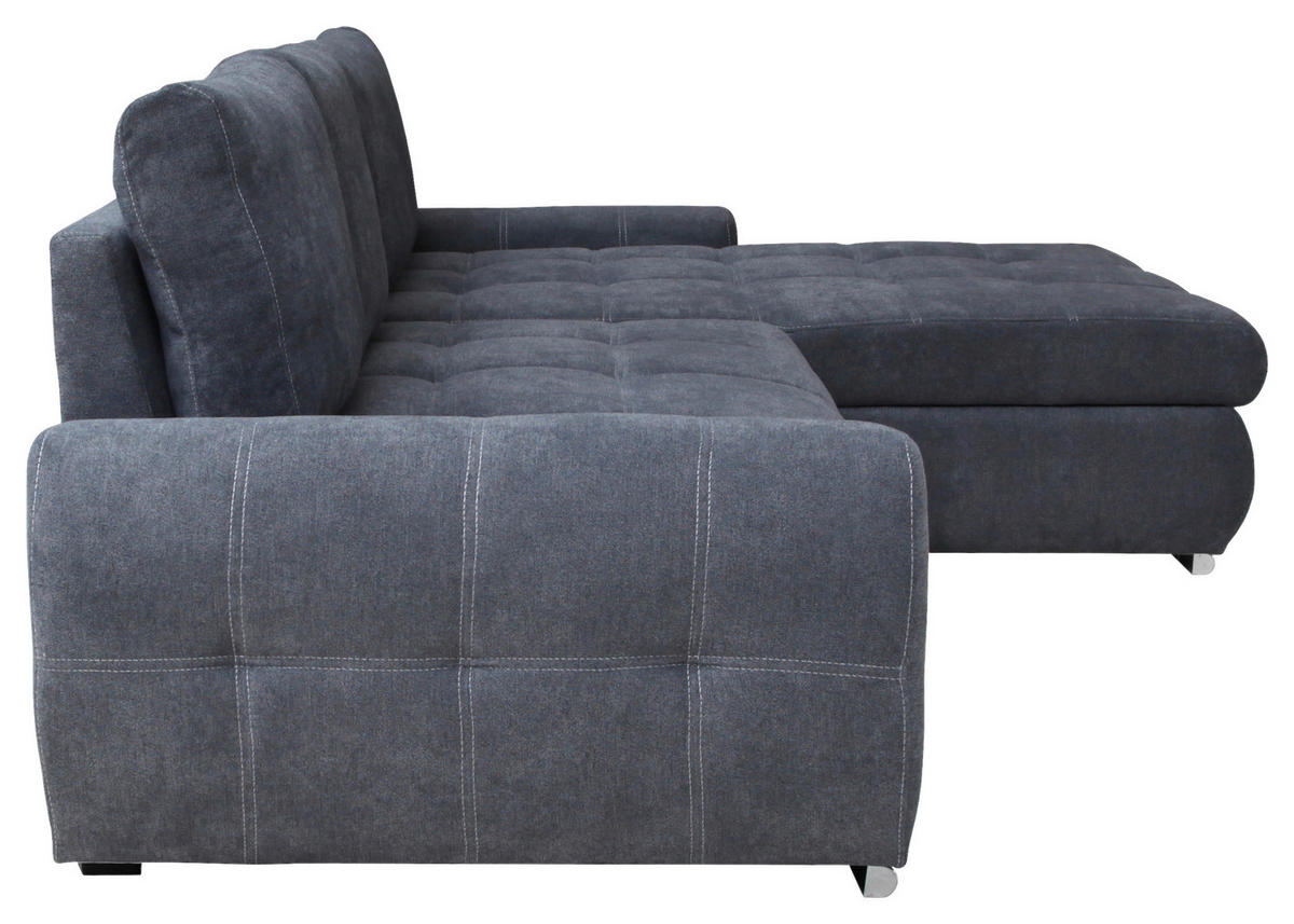 ECKSCHLAFSOFA Velours Grau  inkl. Bettkasten, Schlaffunktion  - Chromfarben/Weiß, Design, Kunststoff/Textil (277/175cm) - Livetastic