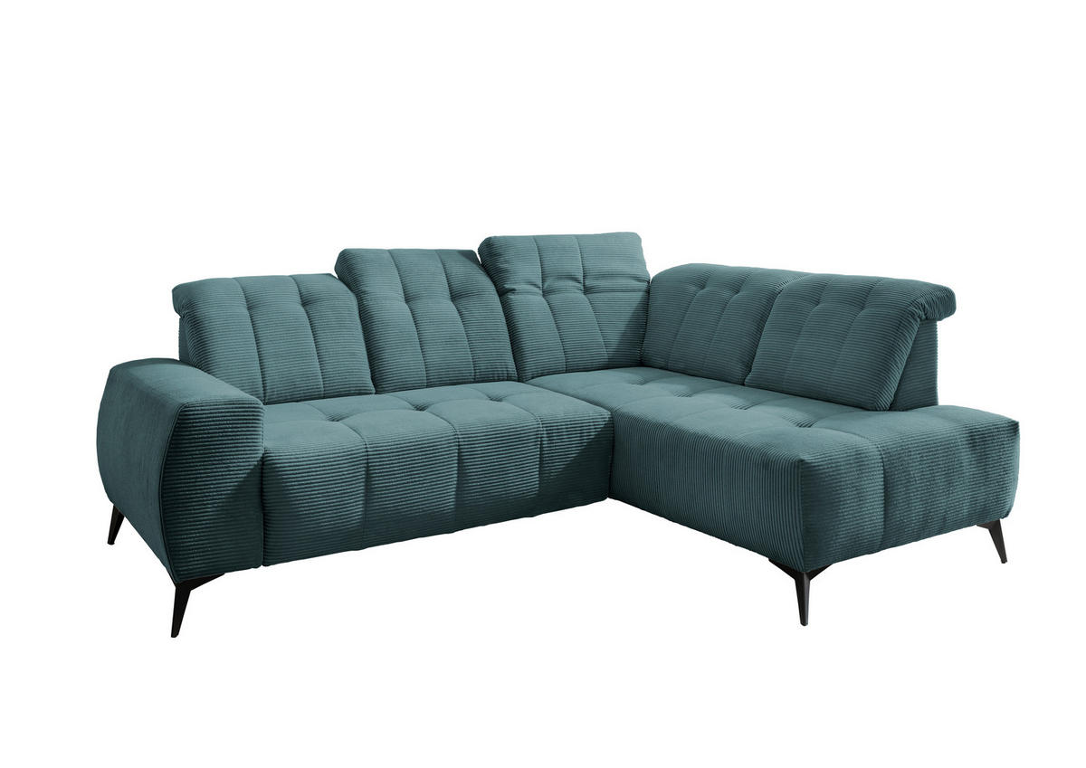 ECKSOFA in Cord Petrol  - Petrol/Schwarz, Modern, Textil/Metall (261/200cm) - Livetastic