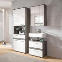 BADEZIMMER 3-teilig  in 145 cm  - Weiß Hochglanz/Silberfarben, Trend, Glas/Holzwerkstoff (145cm) - MID.YOU