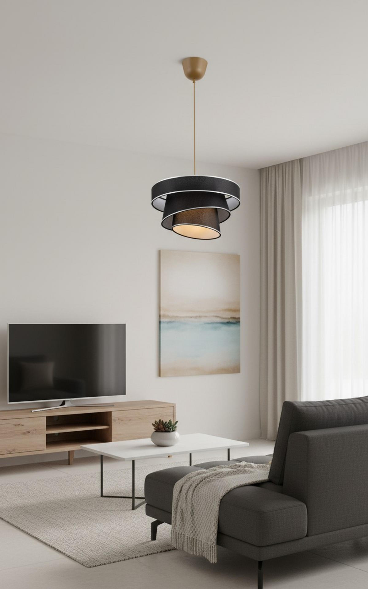 HÄNGELEUCHTE 40/125 cm  - Schwarz, Trend, Kunststoff/Textil (40/125cm) - Novel