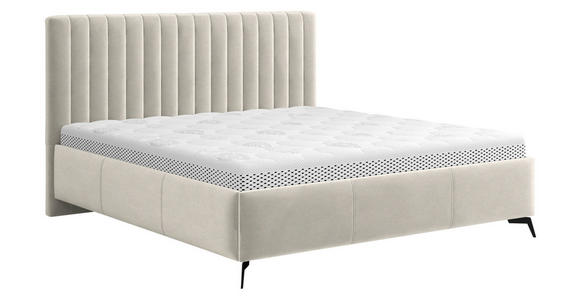 POLSTERBETT gepolstertes Kopfteil, Lattenrost, Bettkasten Beige 180/200 cm  - Beige/Schwarz, KONVENTIONELL, Holz/Textil (180/200cm) - Hom`in