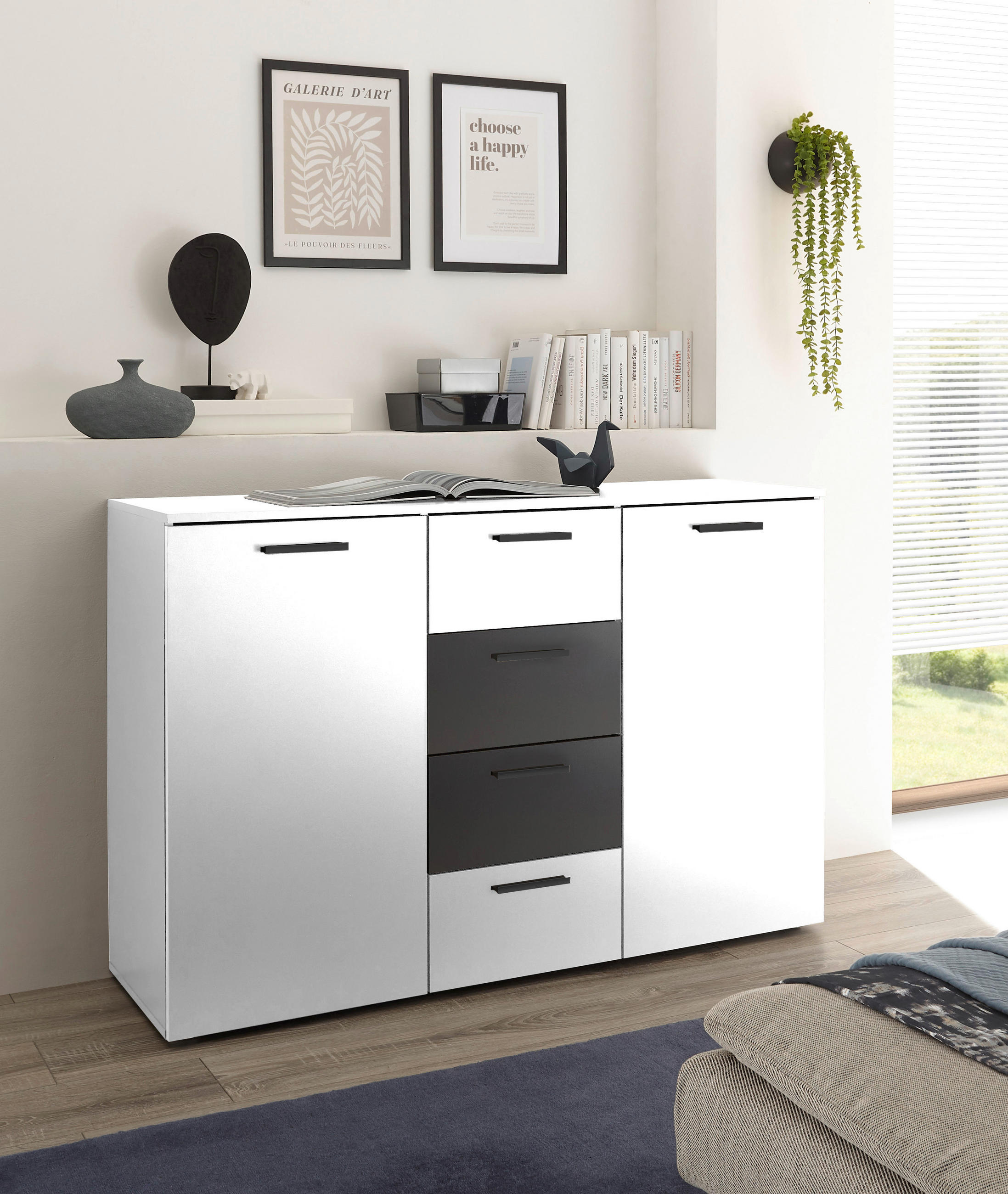 KOMMODE 140/89/38 cm in Graphitfarben, Weiss - Weiss/Schwarz, Modern, Holzwerkstoff/Kunststoff (140/89/38cm) - Livetastic