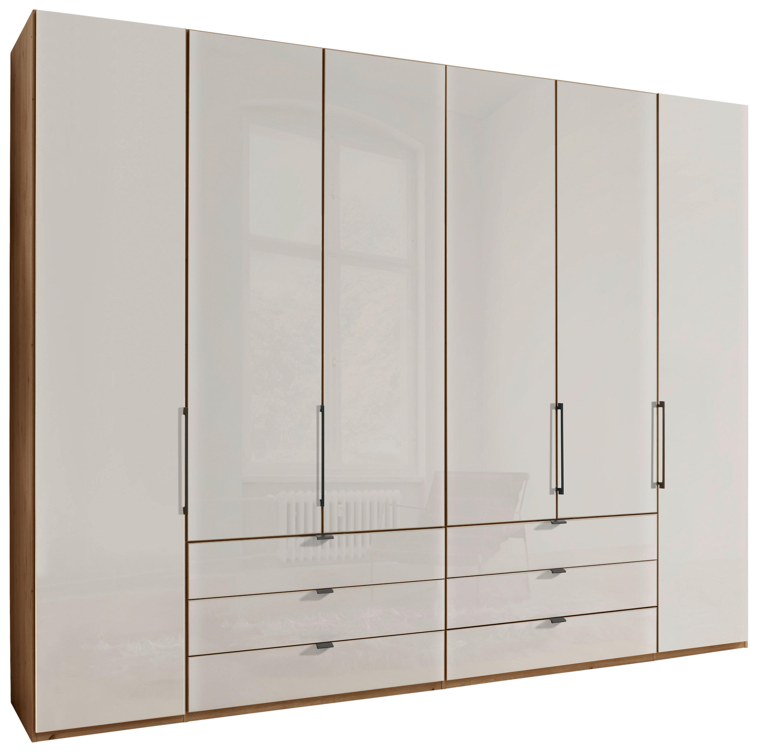 DREHTÜRENSCHRANK 300/236/58 cm,  in Champagner, Eiche Bianco, 6 Tür(en)  - Schieferfarben/Eiche Bianco, KONVENTIONELL, Glas/Holzwerkstoff (300/236/58cm) - Dieter Knoll