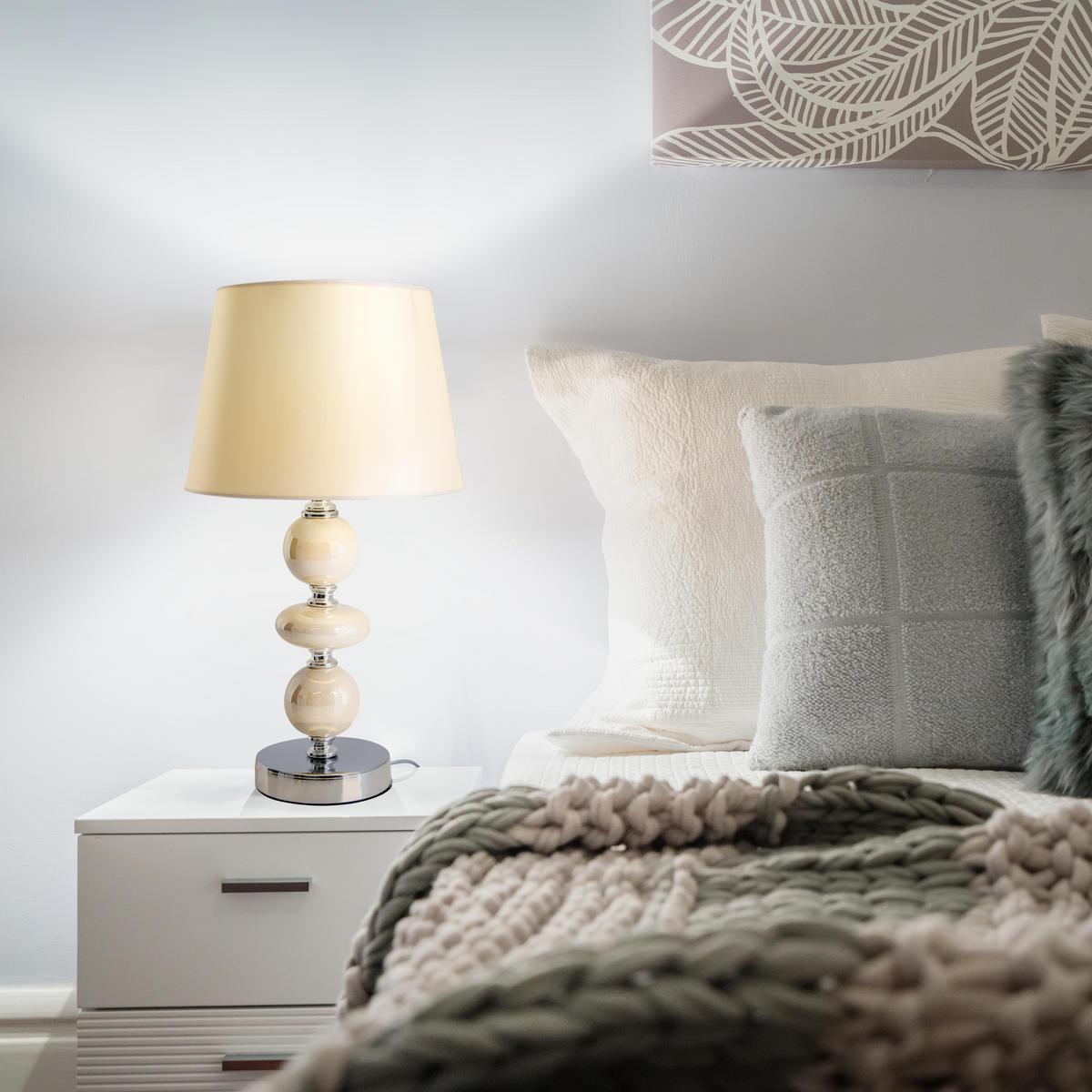 TISCHLEUCHTE 20/36 cm   - Chromfarben/Beige, Design, Keramik/Textil (20/36cm) - Näve