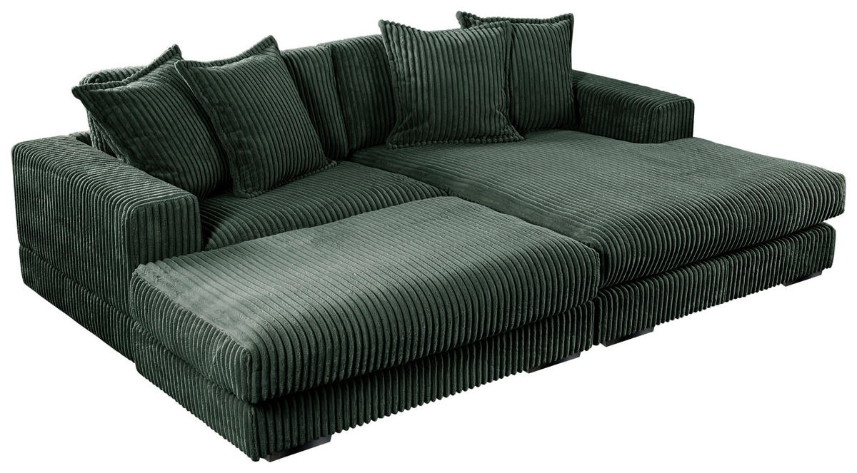 ECKSOFA FUNNY Dunkelgrün Cord  - Dunkelgrün/Schwarz, Basics, Kunststoff/Textil (195/285cm) - Livetastic