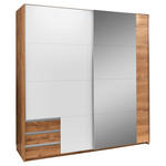 SCHWEBETÜRENSCHRANK  in Weiß, Plankeneiche  - Plankeneiche/Alufarben, Design, Glas/Holzwerkstoff (179/198/64cm) - Carryhome