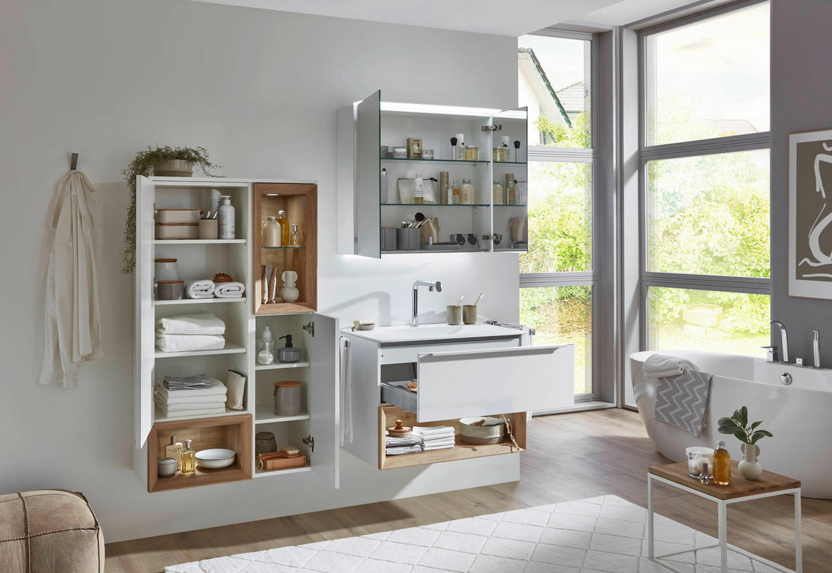 UMIVAL. ENOTA Z UMIVALNIKOM  - barve hrasta/bela, Moderno, kamen/kovina (80cm) - Celina Home