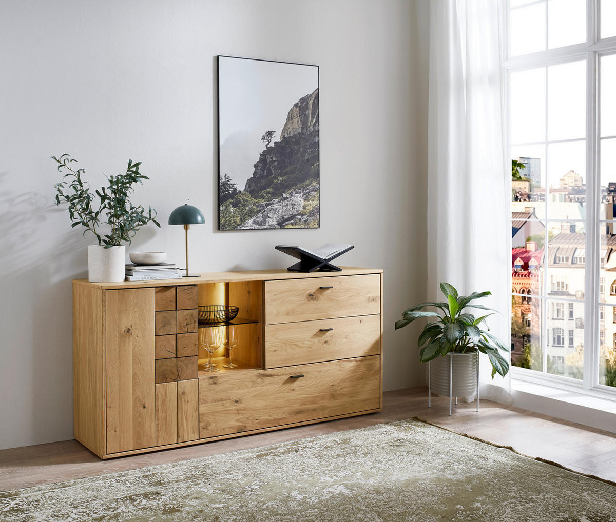 SIDEBOARD Alteiche  173,8/85,3/43,8 cm  - Alteiche/Anthrazit, Konventionell, Glas/Holz (173,8/85,3/43,8cm) - Linea Natura