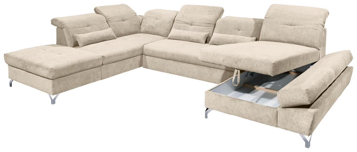 WOHNLANDSCHAFT in Mikrovelours Sandfarben  - Sandfarben/Silberfarben, Modern, Textil/Metall (245/350/168cm) - MID.YOU