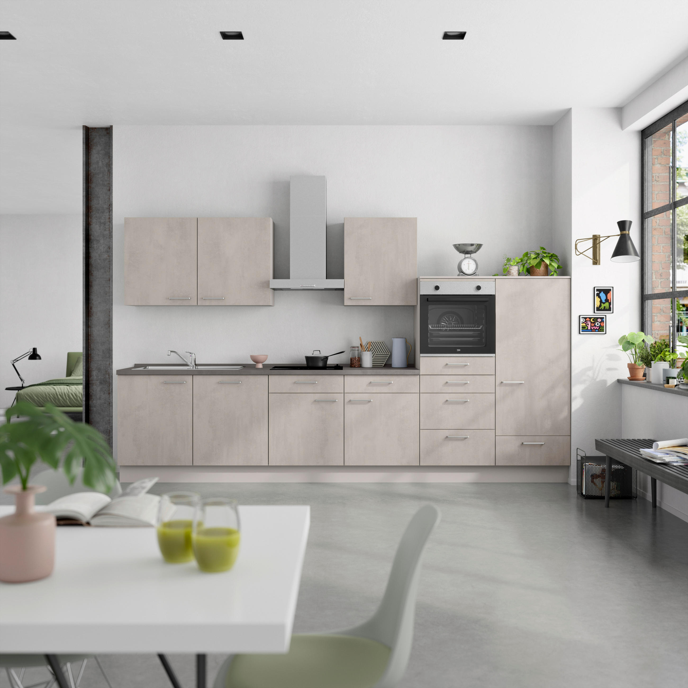 KÜCHENBLOCK Riva 360 cm  in Grau, Schieferfarben  - Schieferfarben/Edelstahlfarben, MODERN, Holzwerkstoff/Metall (360cm) - Nobilia