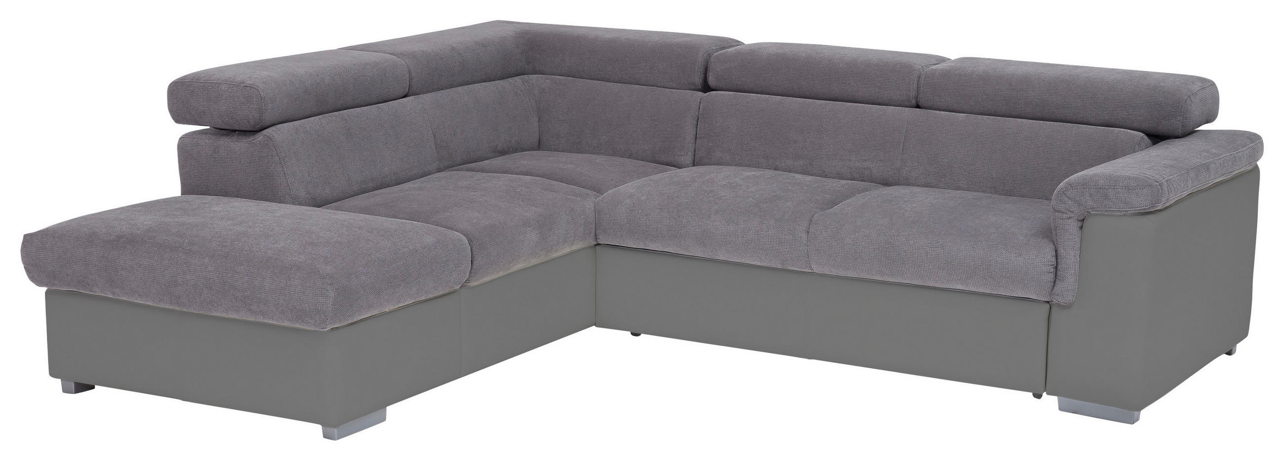 ECKSOFA in Chenille, Lederlook Grau, Fango  - Fango/Grau, Basics, Holz/Textil (217/252cm) - MID.YOU