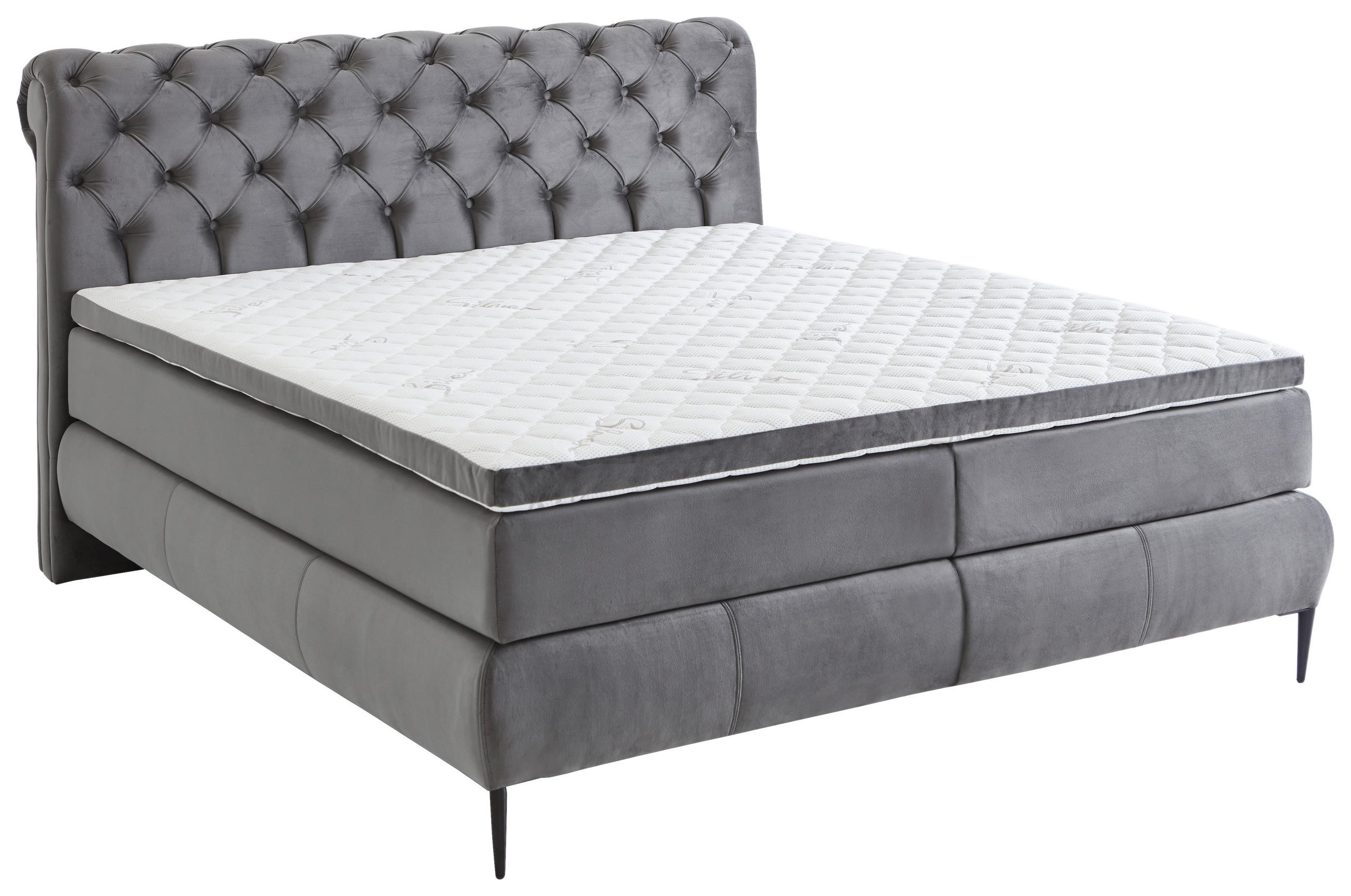 BOXSPRINGBETT 180/200 cm  in Dunkelgrau  - Dunkelgrau/Silberfarben, MODERN, Kunststoff/Textil (180/200cm) - MID.YOU